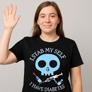 Diabetes Graphic Tee Crew Neck Short Sleeve HD Cotton Black Small